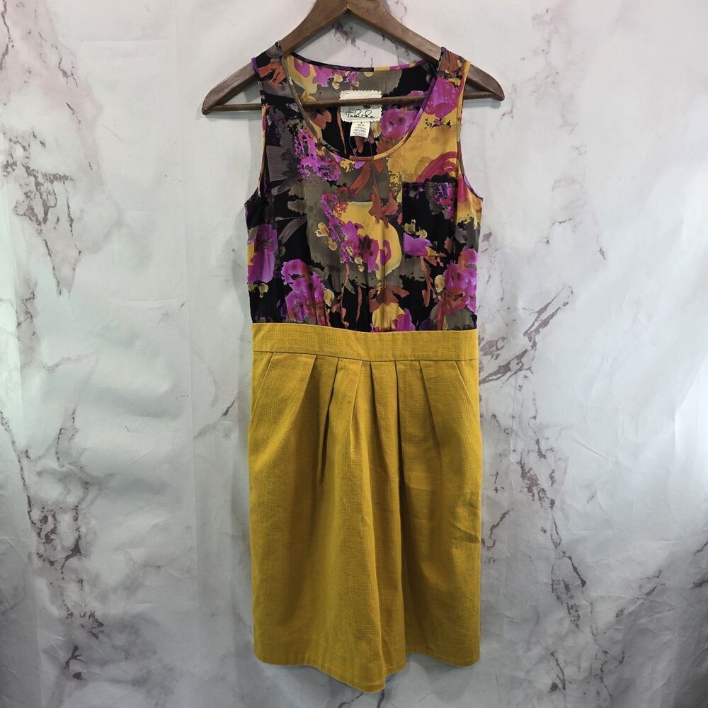 Tabitha Dress Womens 4 Small Purple Yellow Silk Pocket Floral Sheath Lila